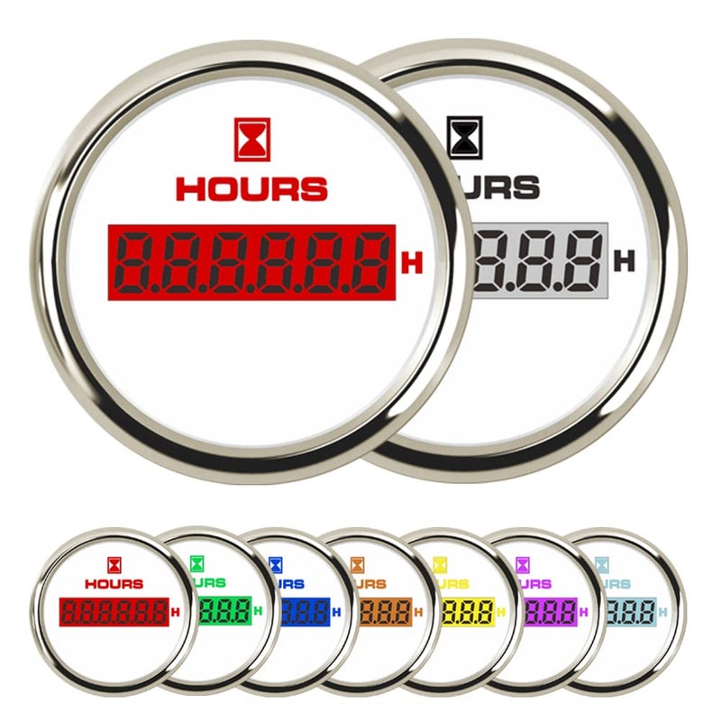 DunkTeam 52mm(2") Hour Meter for Marine Boat Car Motorcycle Hour Gauge Timer Gauge 9-32V IP68 Waterproof 7 Color Backlight - Image 1